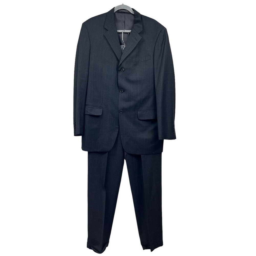 Albert Nipon Lord & Taylor 2 Pcs Suit 3 Button Gray Window Pane Men‎ Size 40L
